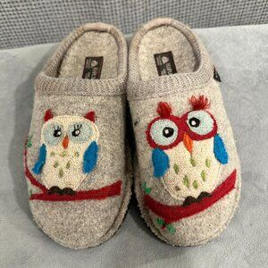Haflinger Olivia The Owl Wool Slipper Womens EU 40 / US 9/9.5 Gray
